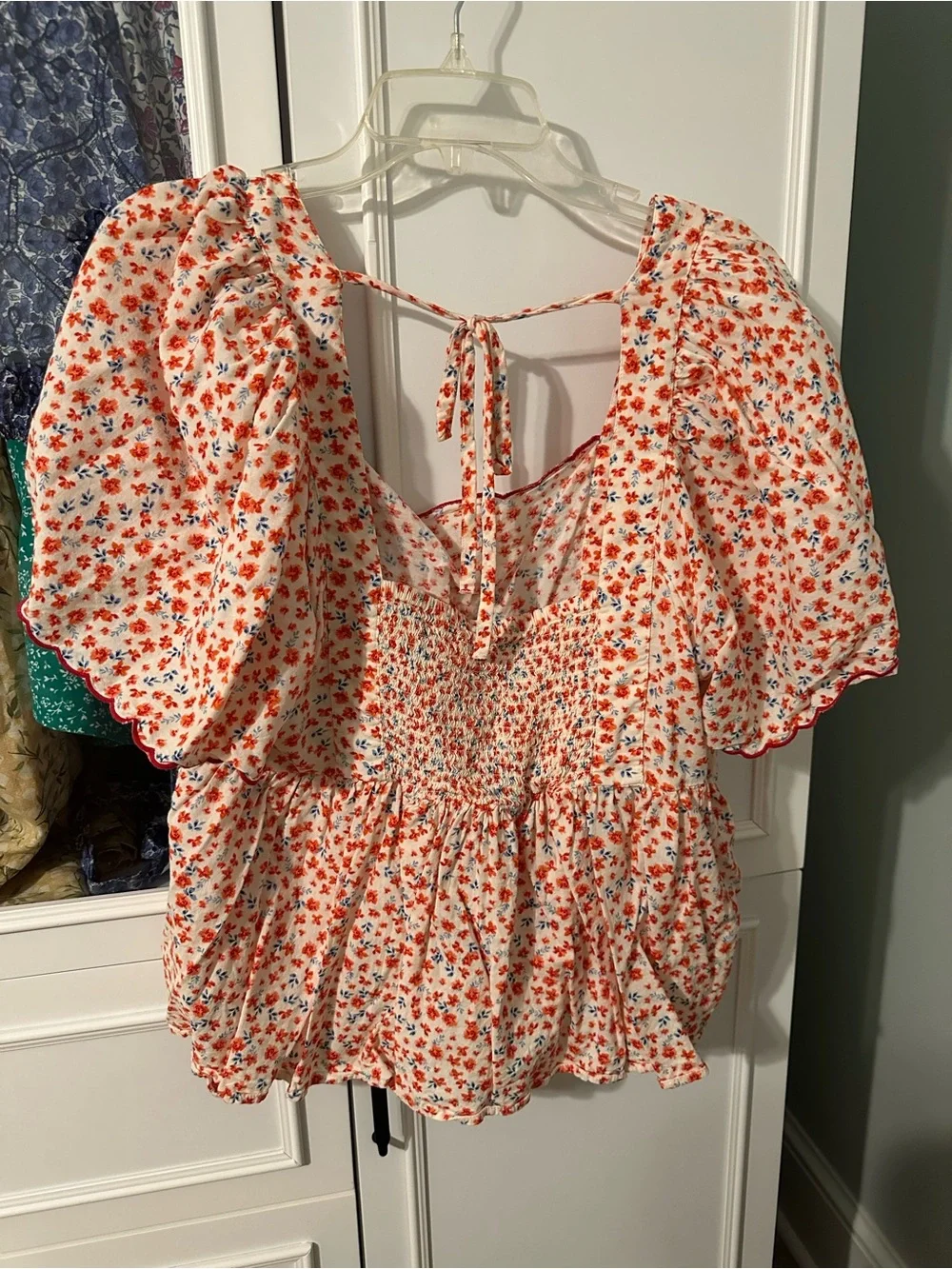 Old Navy White Top with Orange & Blue Floral Print